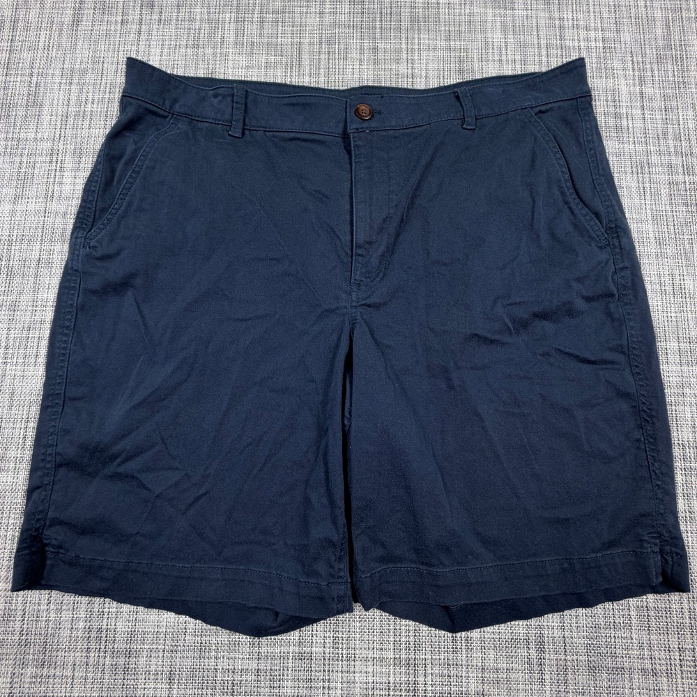 L.L.Bean Women Chino Shorts 18 Regular Navy Blue Cotton Stretch Bermuda Pockets